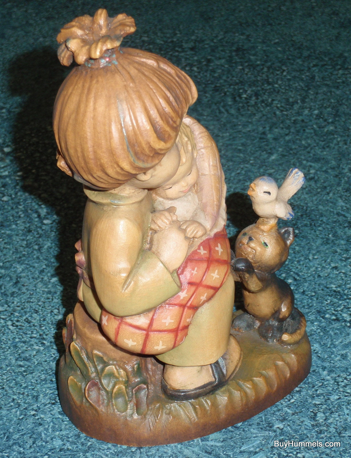 "Little Mother" Anri Ferrandiz 6" Wood Figurine - Mother And Baby With Kitten And Blue Bird - Adorable Gift!