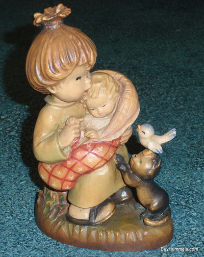 "Little Mother" Anri Ferrandiz 6" Wood Figurine - Mother And Baby With Kitten And Blue Bird - Adorable Gift!