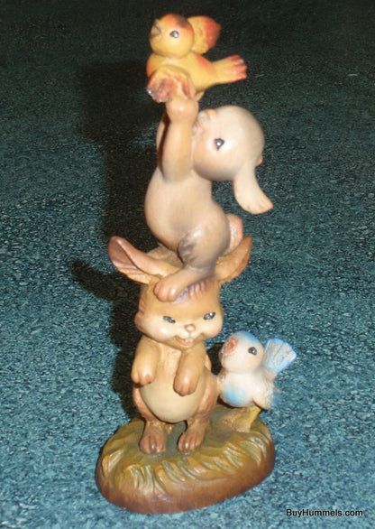 "Helping Hands" Anri Ferrandiz Wood Carved 6" Figurine #651320 - Two Bunnies Helping A Bird - Nature Gift!