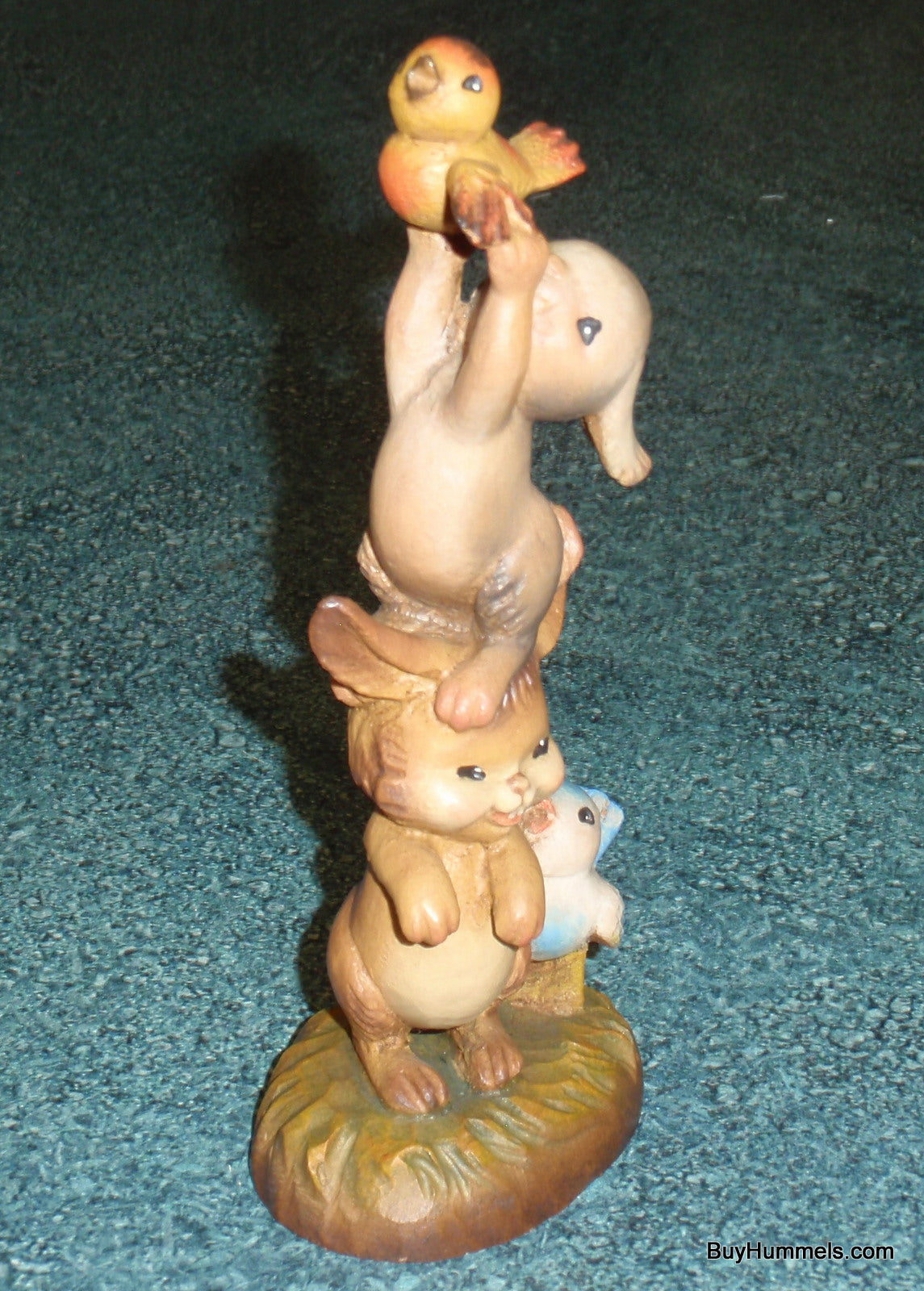 "Helping Hands" Anri Ferrandiz Wood Carved 6" Figurine #651320 - Two Bunnies Helping A Bird - Nature Gift!