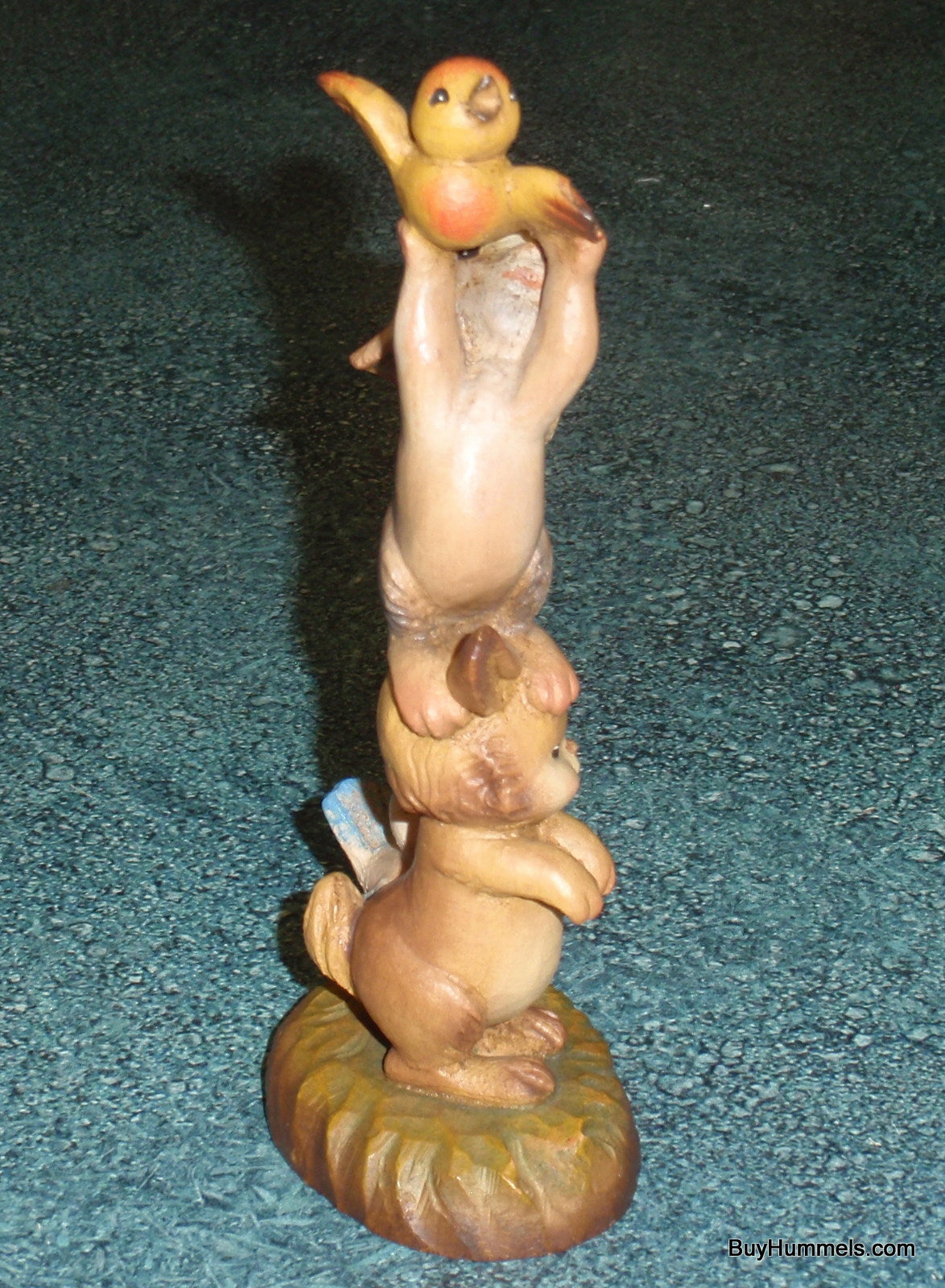 "Helping Hands" Anri Ferrandiz Wood Carved 6" Figurine #651320 - Two Bunnies Helping A Bird - Nature Gift!