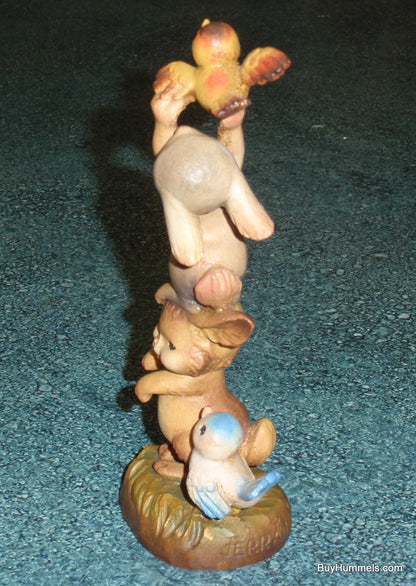 "Helping Hands" Anri Ferrandiz Wood Carved 6" Figurine #651320 - Two Bunnies Helping A Bird - Nature Gift!