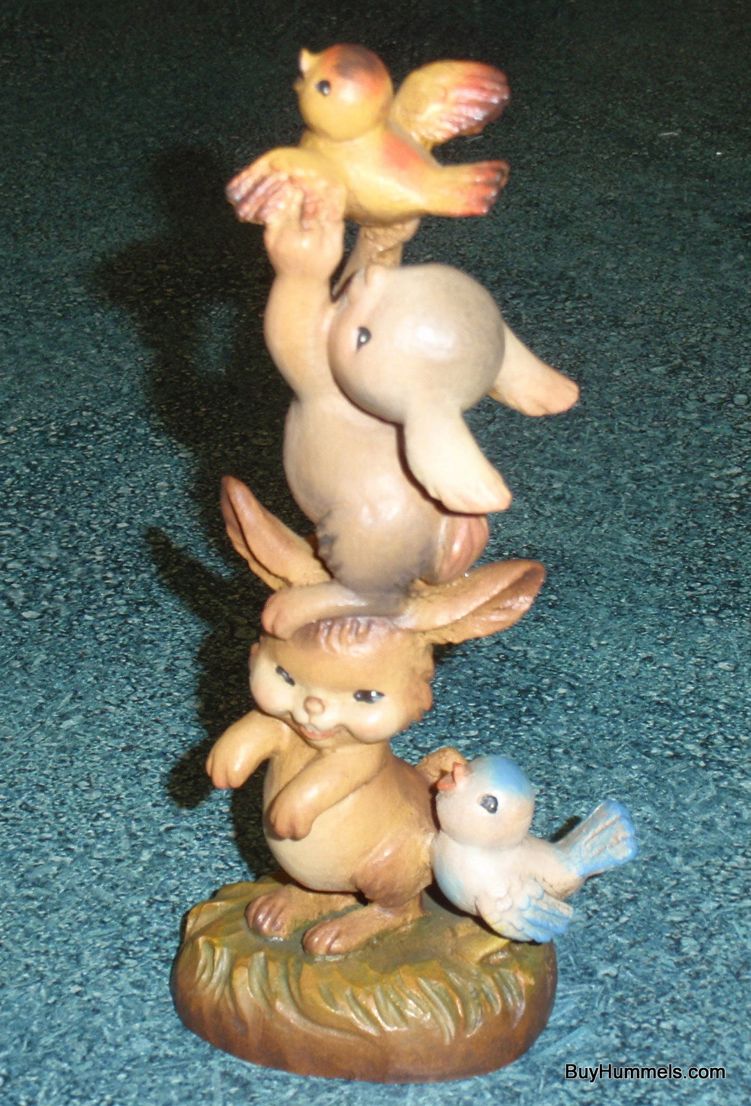 "Helping Hands" Anri Ferrandiz Wood Carved 6" Figurine #651320 - Two Bunnies Helping A Bird - Nature Gift!