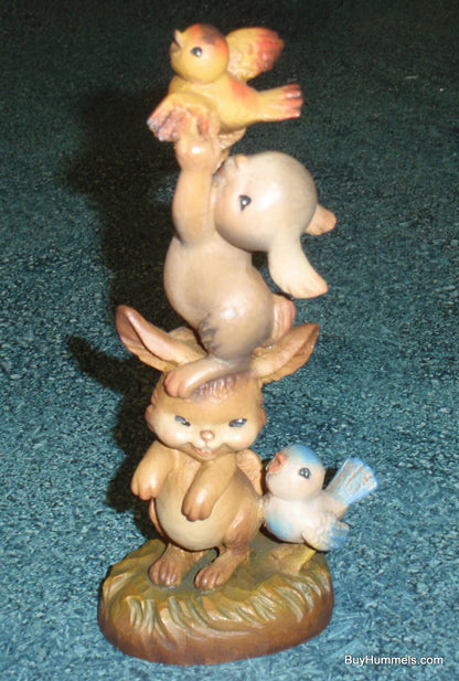 "Helping Hands" Anri Ferrandiz Wood Carved 6" Figurine #651320 - Two Bunnies Helping A Bird - Nature Gift!