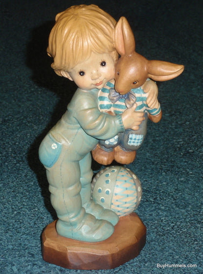 Anri "Bunny Hug" Hand Carved & Painted 7" Figurine By Sarah Kay - Little Boy With His Stuffed Animal - CUTE EASTER GIFT!