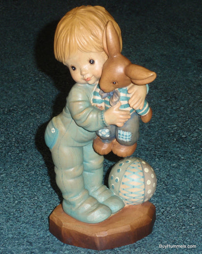 Anri "Bunny Hug" Hand Carved & Painted 7" Figurine By Sarah Kay - Little Boy With His Stuffed Animal - CUTE EASTER GIFT!