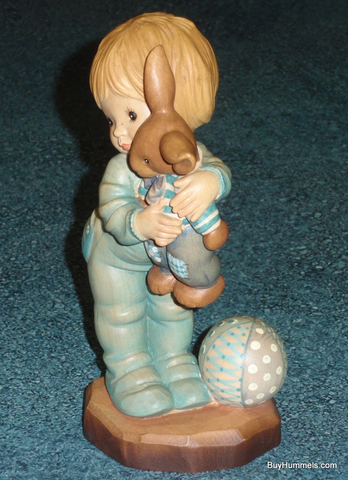 Anri "Bunny Hug" Hand Carved & Painted 7" Figurine By Sarah Kay - Little Boy With His Stuffed Animal - CUTE EASTER GIFT!