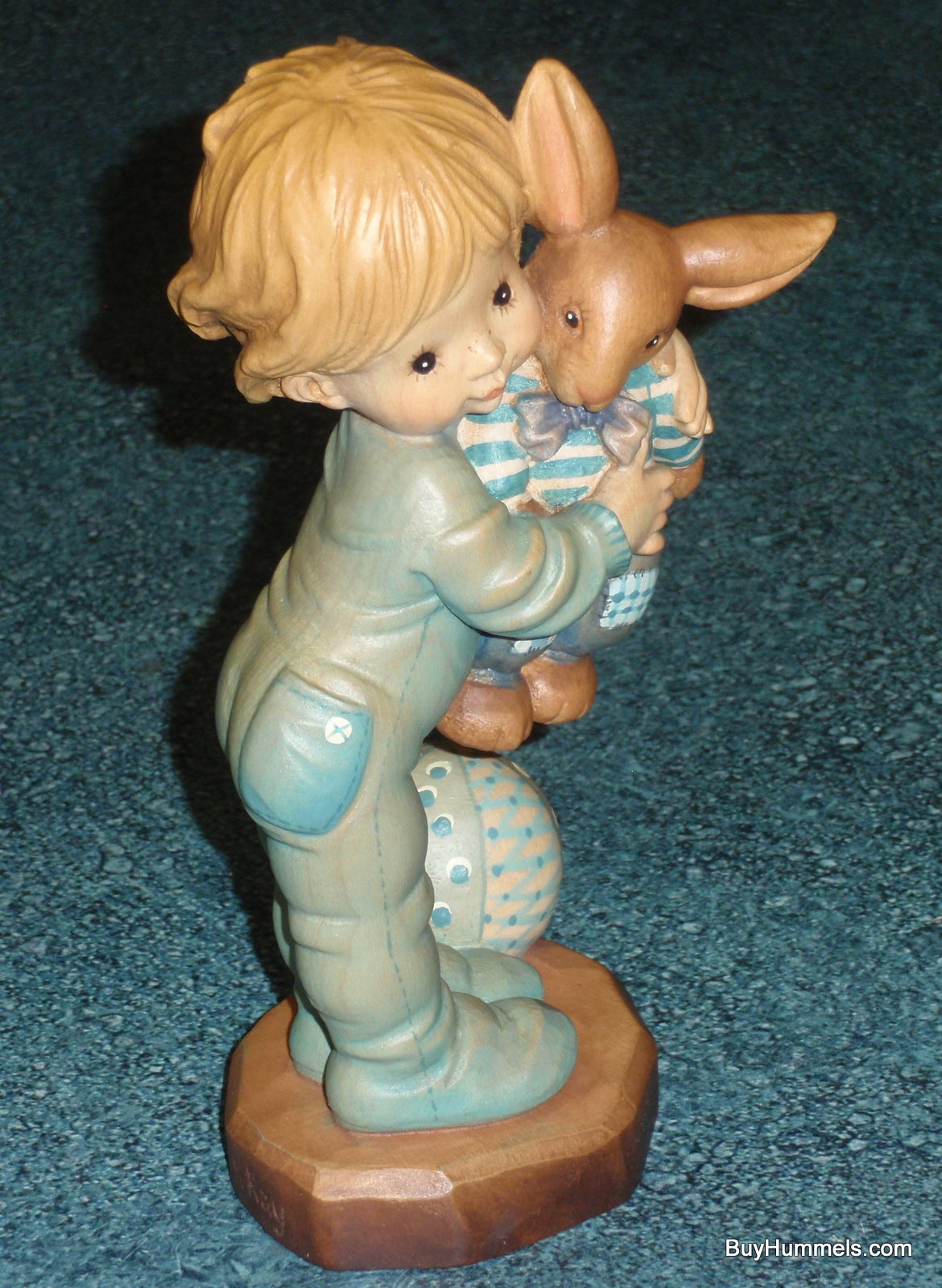 Anri "Bunny Hug" Hand Carved & Painted 7" Figurine By Sarah Kay - Little Boy With His Stuffed Animal - CUTE EASTER GIFT!