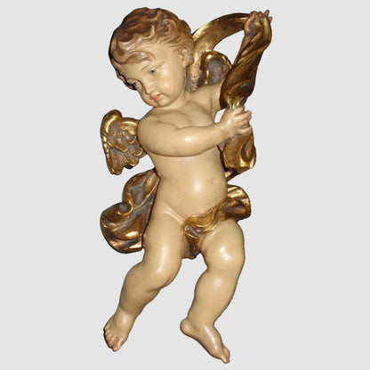 "Golden Cherub Angel" Anri Wood Carving Wall Hanging #79023/1 - Signed (10.5")