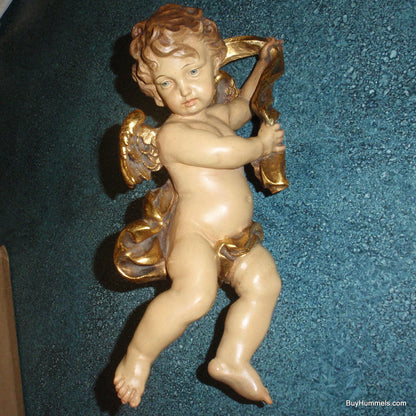 "Golden Cherub Angel" Anri Wood Carving Wall Hanging #79023/1 - Signed (10.5")