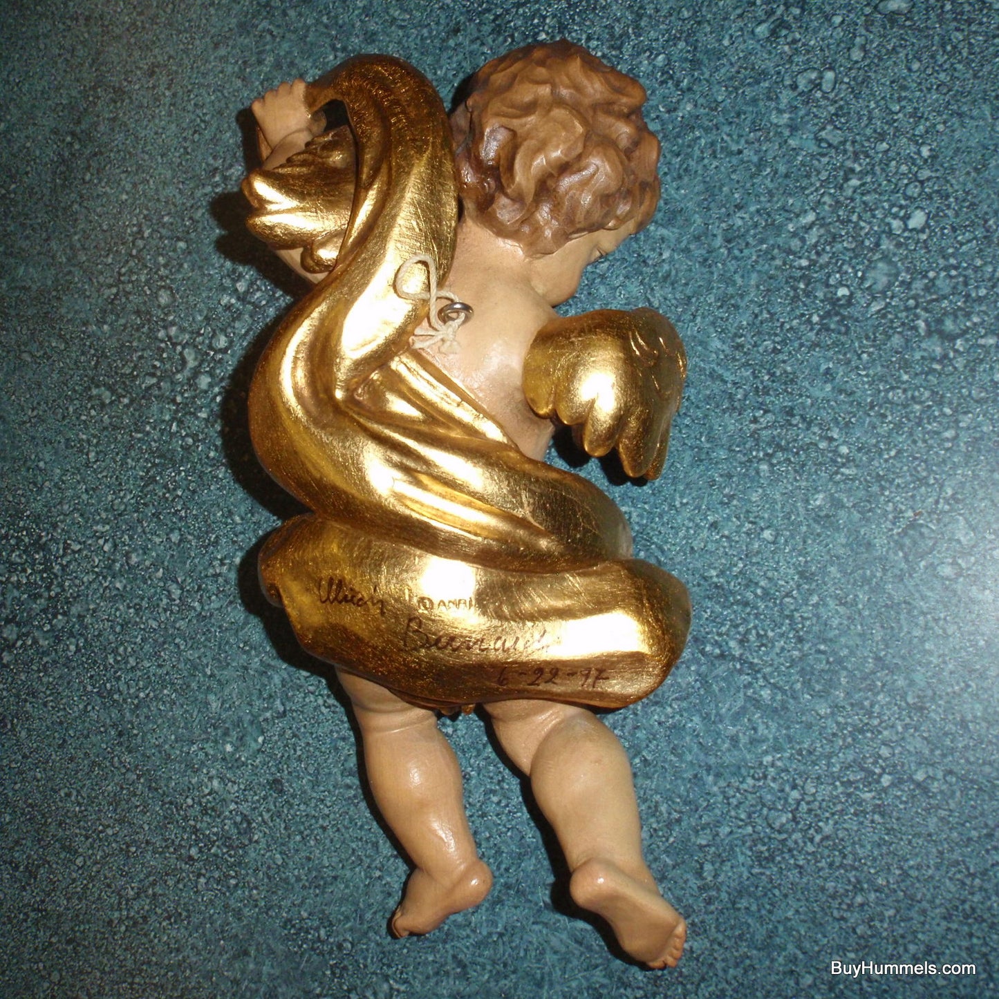 "Golden Cherub Angel" Anri Wood Carving Wall Hanging #79023/1 - Signed (10.5")