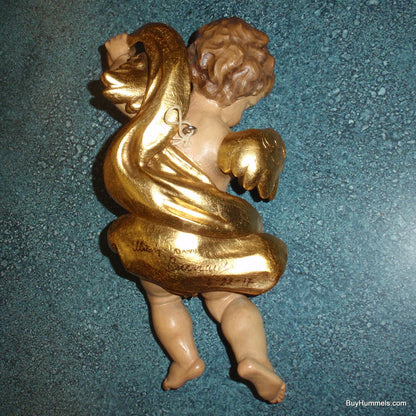 "Golden Cherub Angel" Anri Wood Carving Wall Hanging #79023/1 - Signed (10.5")