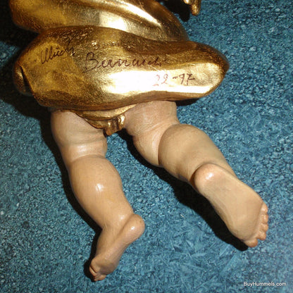 "Golden Cherub Angel" Anri Wood Carving Wall Hanging #79023/1 - Signed (10.5")