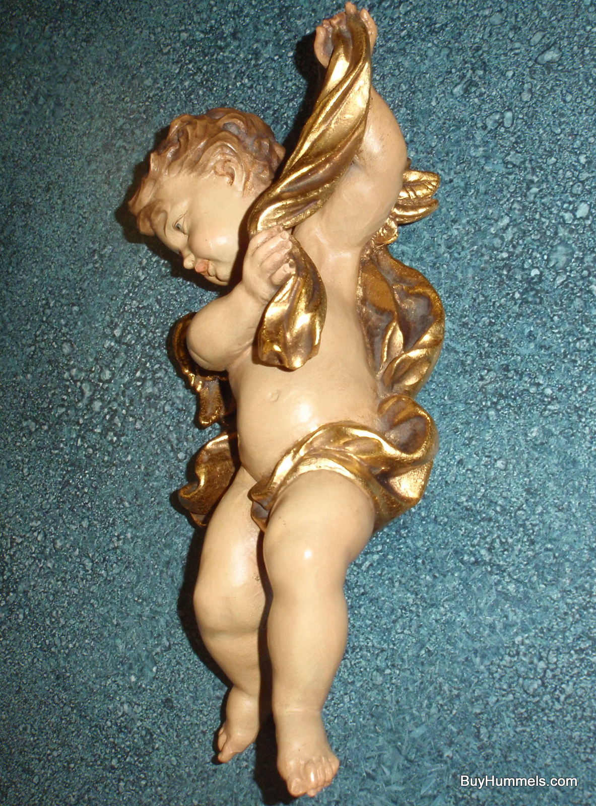 "Golden Cherub Angel" Anri Wood Carving Wall Hanging #79023/1 - Signed (10.5")
