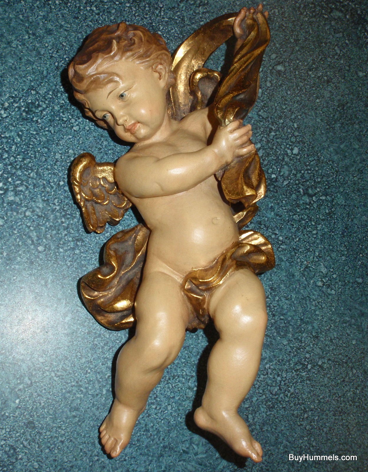 "Golden Cherub Angel" Anri Wood Carving Wall Hanging #79023/1 - Signed (10.5")