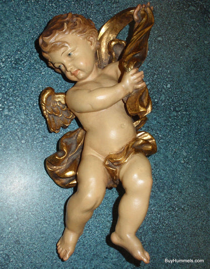 "Golden Cherub Angel" Anri Wood Carving Wall Hanging #79023/1 - Signed (10.5")