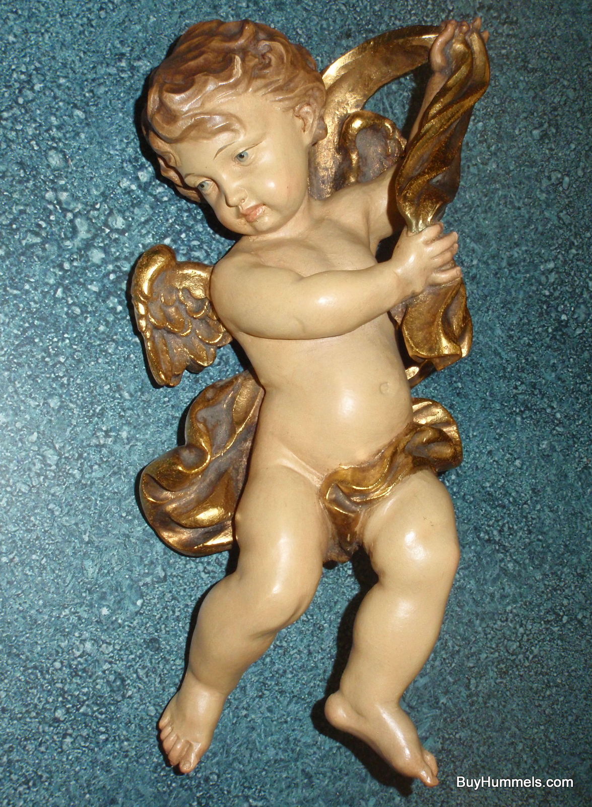 "Golden Cherub Angel" Anri Wood Carving Wall Hanging #79023/1 - Signed (10.5")