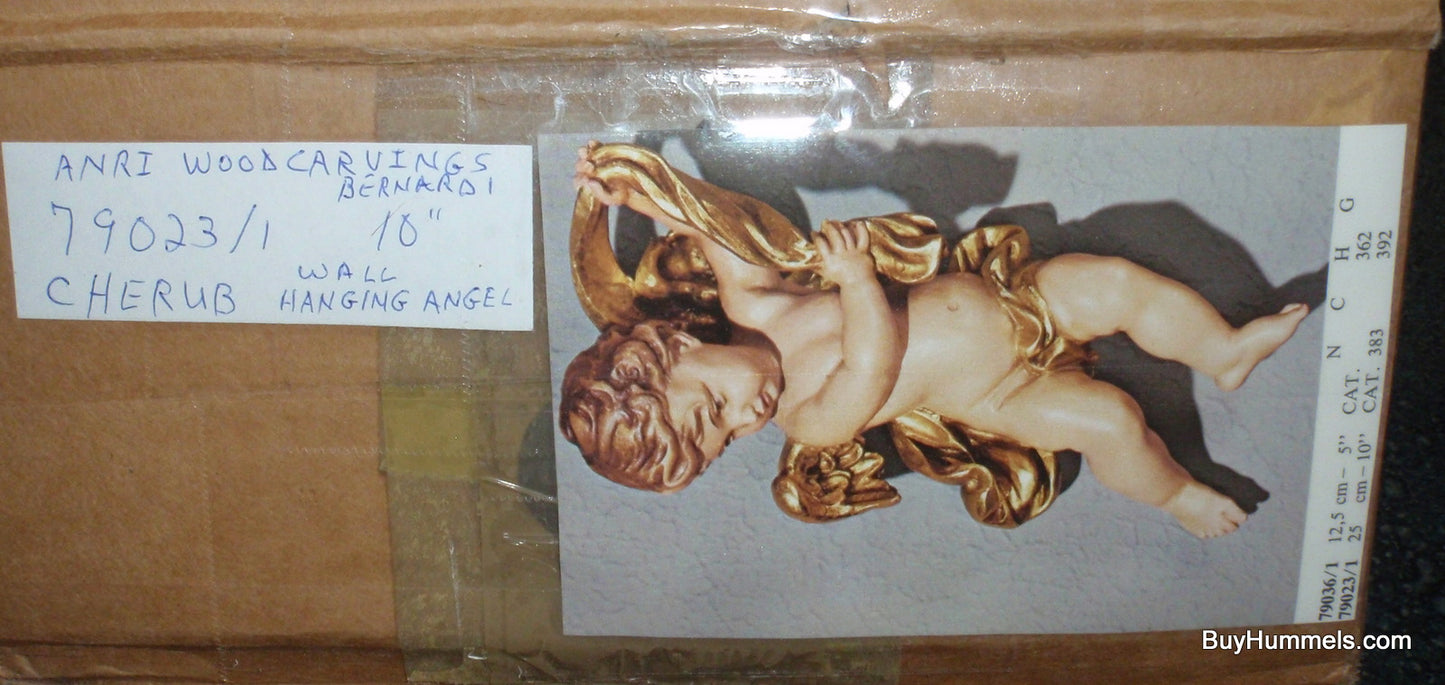 "Golden Cherub Angel" Anri Wood Carving Wall Hanging #79023/1 - Signed (10.5")