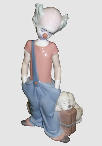 Lladro Destination Big Top #6245 - Clown with Puppy and Suitcase Figurine - Juan Huerta Master Sculptor - 1996 Event Piece Glossy Porcelain