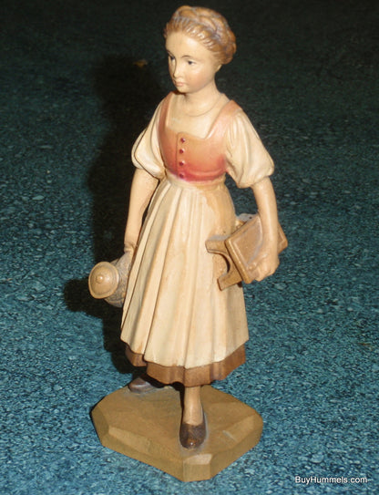 "Milk Maid" Anri Wood Carving Figurine #689021 - Signed by Ulrich Bernardi (5")