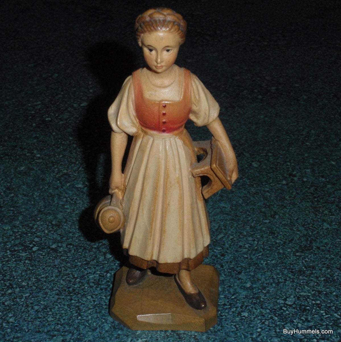 "Milk Maid" Anri Wood Carving Figurine #689021 - Signed by Ulrich Bernardi (5")