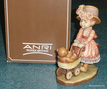 6" ANRI ITALY Sarah Kay Figurine "Little Nanny" Girl With Teddy Bear In Stroller - CUTE GIFT!