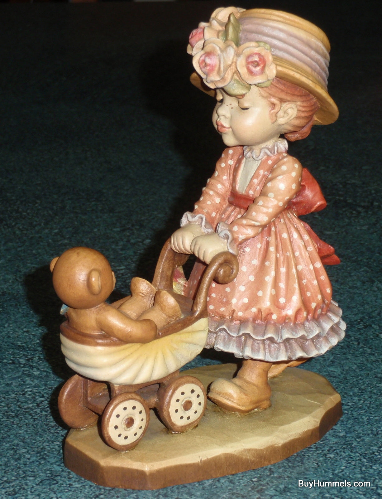 6" ANRI ITALY Sarah Kay Figurine "Little Nanny" Girl With Teddy Bear In Stroller - CUTE GIFT!