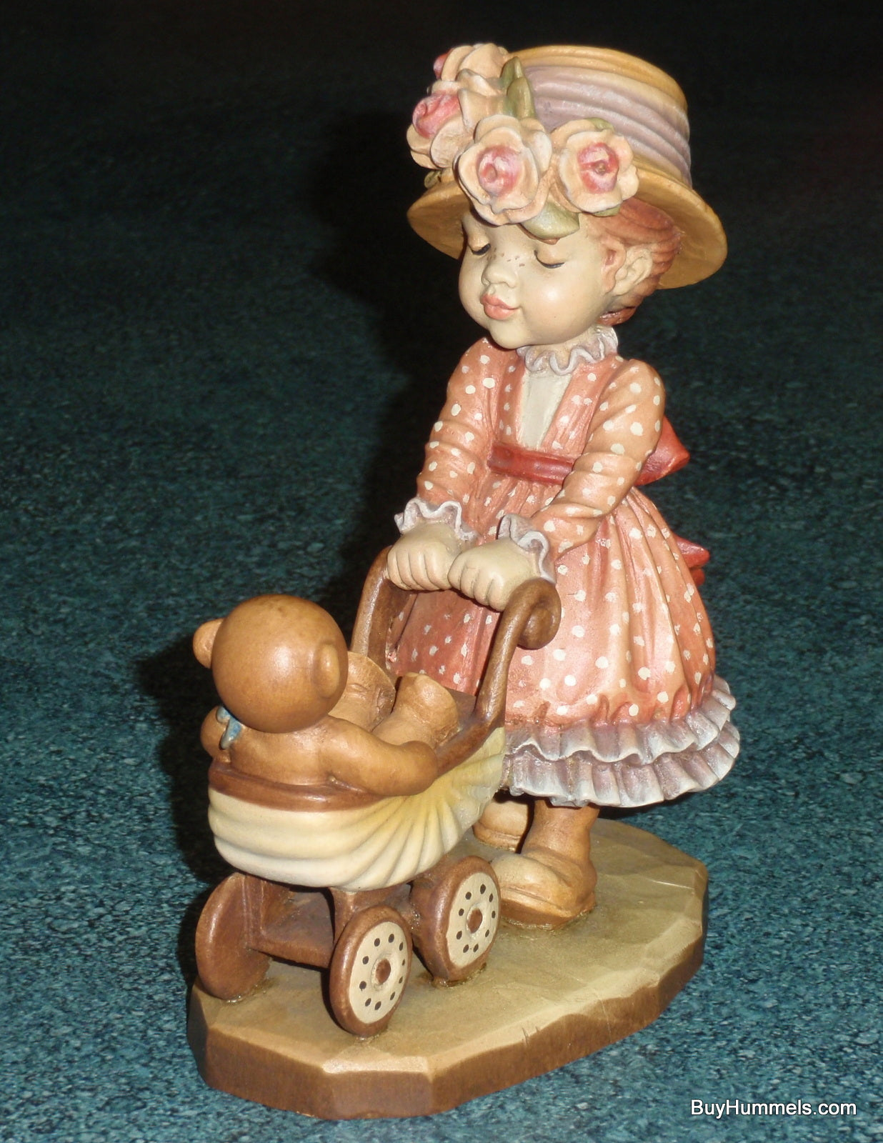 6" ANRI ITALY Sarah Kay Figurine "Little Nanny" Girl With Teddy Bear In Stroller - CUTE GIFT!