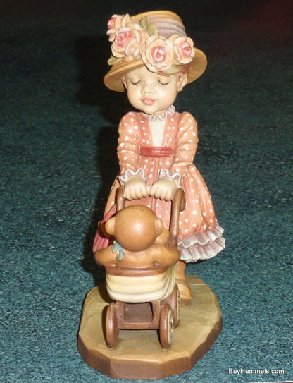 6" ANRI ITALY Sarah Kay Figurine "Little Nanny" Girl With Teddy Bear In Stroller - CUTE GIFT!