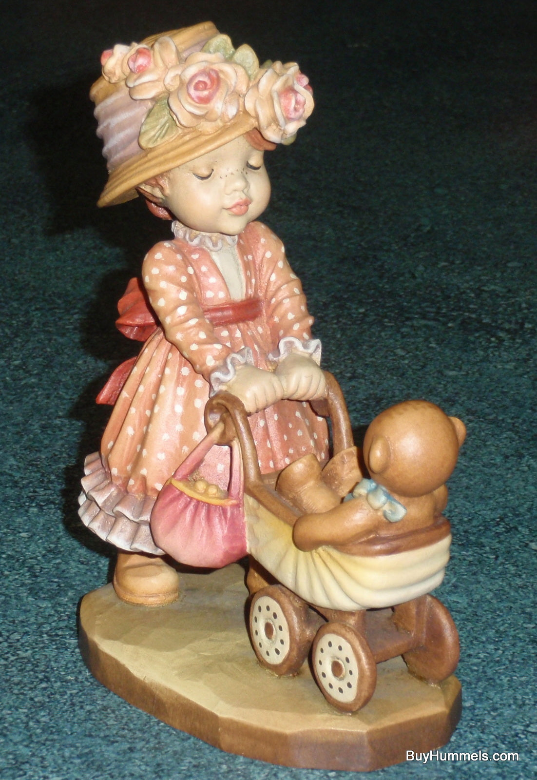 6" ANRI ITALY Sarah Kay Figurine "Little Nanny" Girl With Teddy Bear In Stroller - CUTE GIFT!