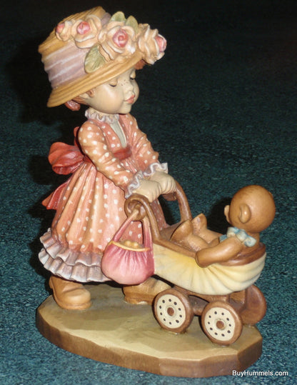 6" ANRI ITALY Sarah Kay Figurine "Little Nanny" Girl With Teddy Bear In Stroller - CUTE GIFT!