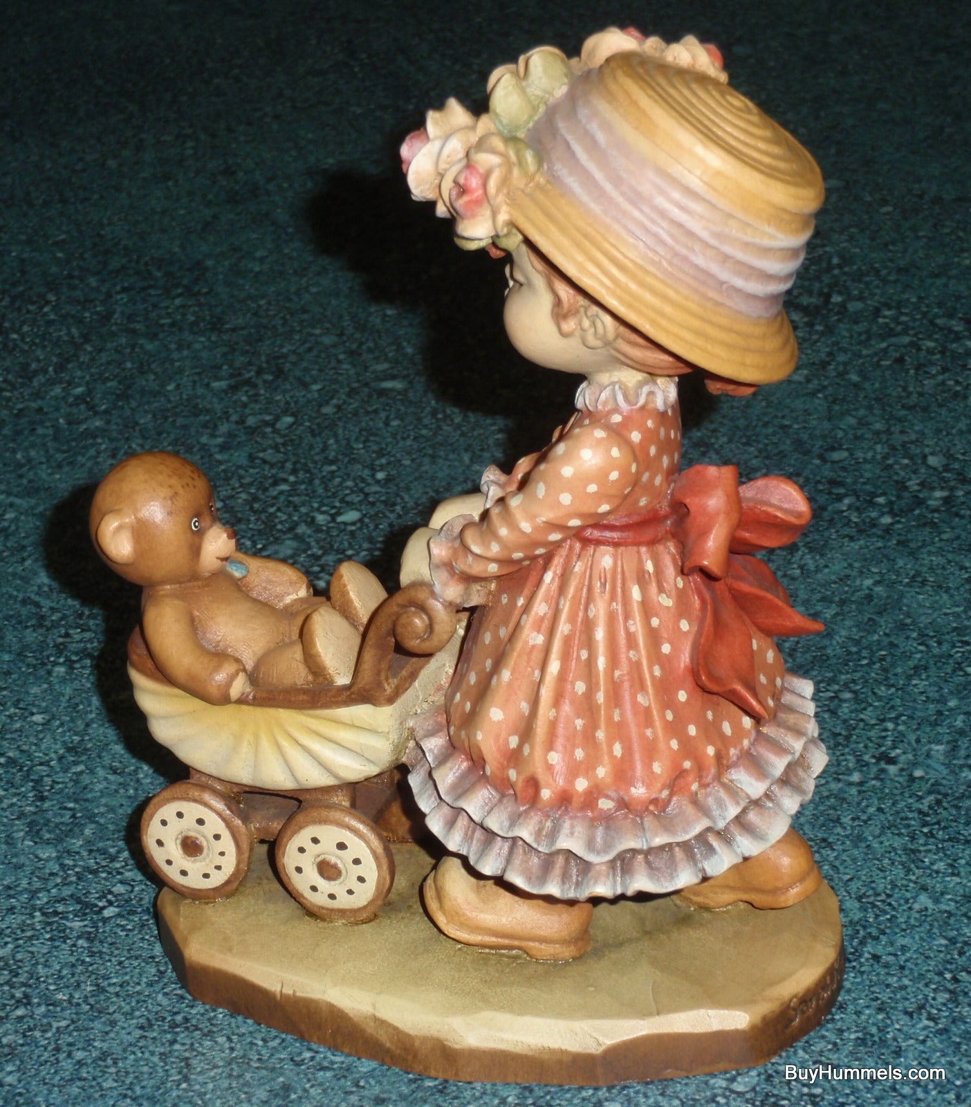 6" ANRI ITALY Sarah Kay Figurine "Little Nanny" Girl With Teddy Bear In Stroller - CUTE GIFT!