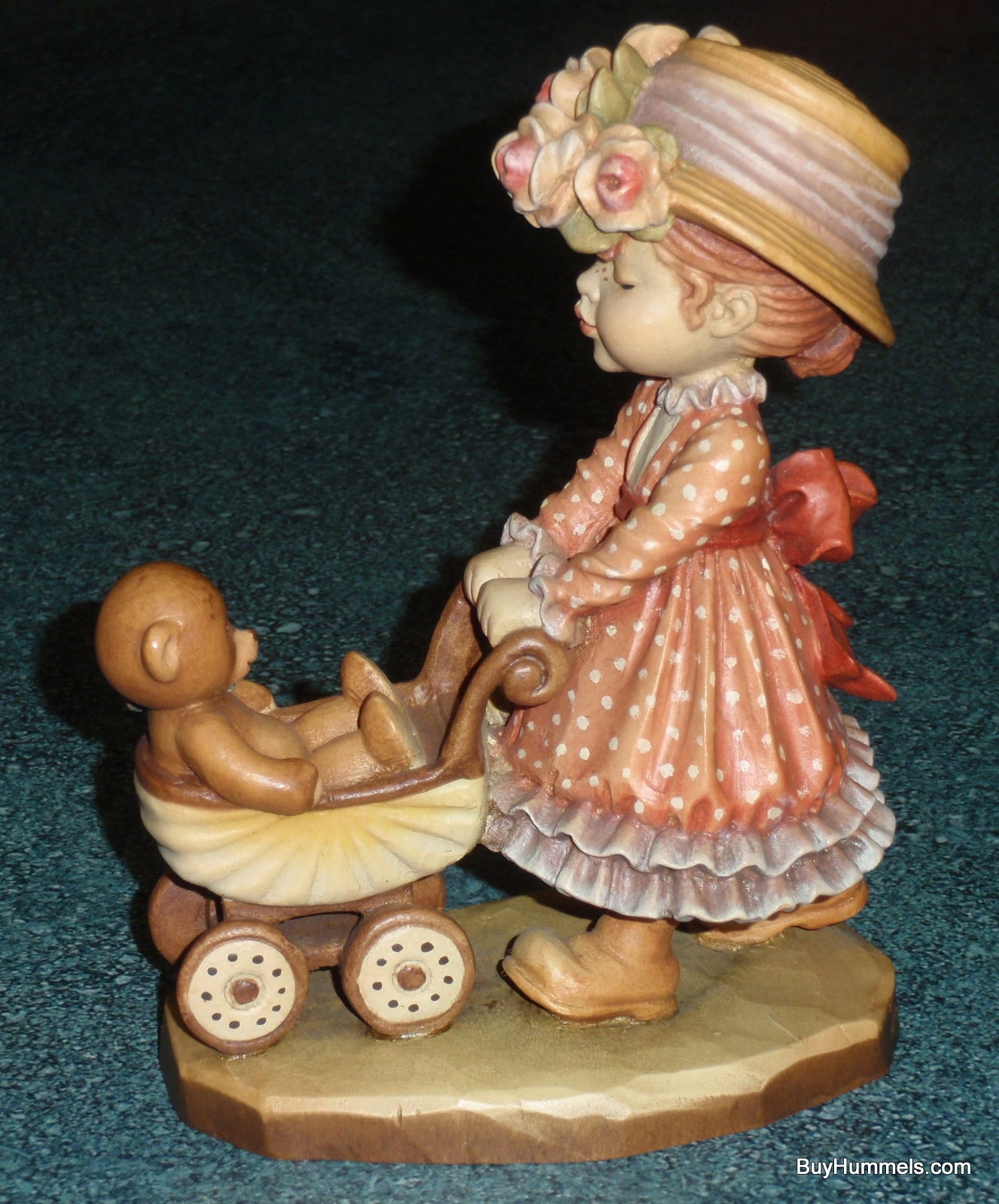 6" ANRI ITALY Sarah Kay Figurine "Little Nanny" Girl With Teddy Bear In Stroller - CUTE GIFT!