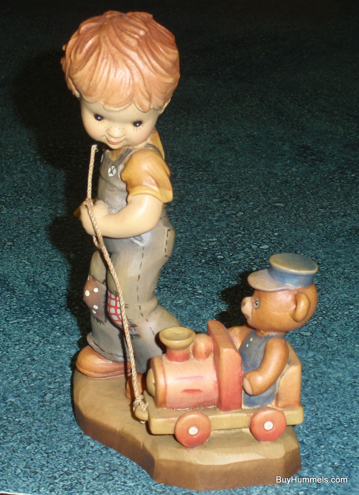 Anri Sarah Kay Valetine Figurine "All Aboard" Vintage 7" Figurine Made In Italy With Box - Little Boy With Toy Train And Teddy Bear - GIFT!