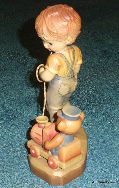 Anri Sarah Kay Valetine Figurine "All Aboard" Vintage 7" Figurine Made In Italy With Box - Little Boy With Toy Train And Teddy Bear - GIFT!