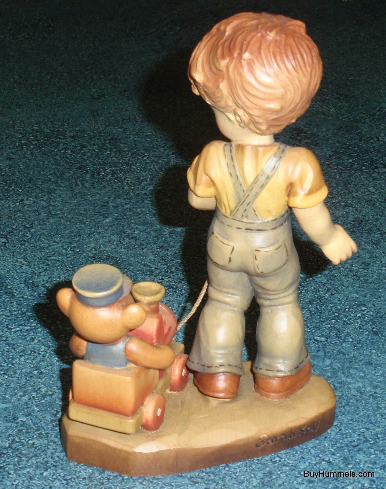 Anri Sarah Kay Valetine Figurine "All Aboard" Vintage 7" Figurine Made In Italy With Box - Little Boy With Toy Train And Teddy Bear - GIFT!