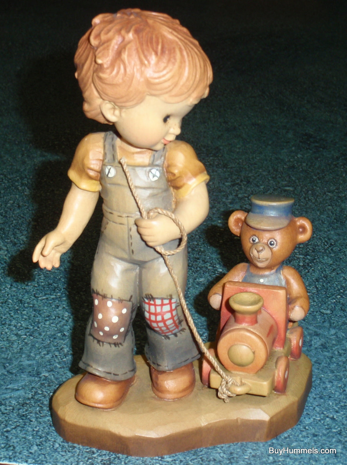 Anri Sarah Kay Valetine Figurine "All Aboard" Vintage 7" Figurine Made In Italy With Box - Little Boy With Toy Train And Teddy Bear - GIFT!