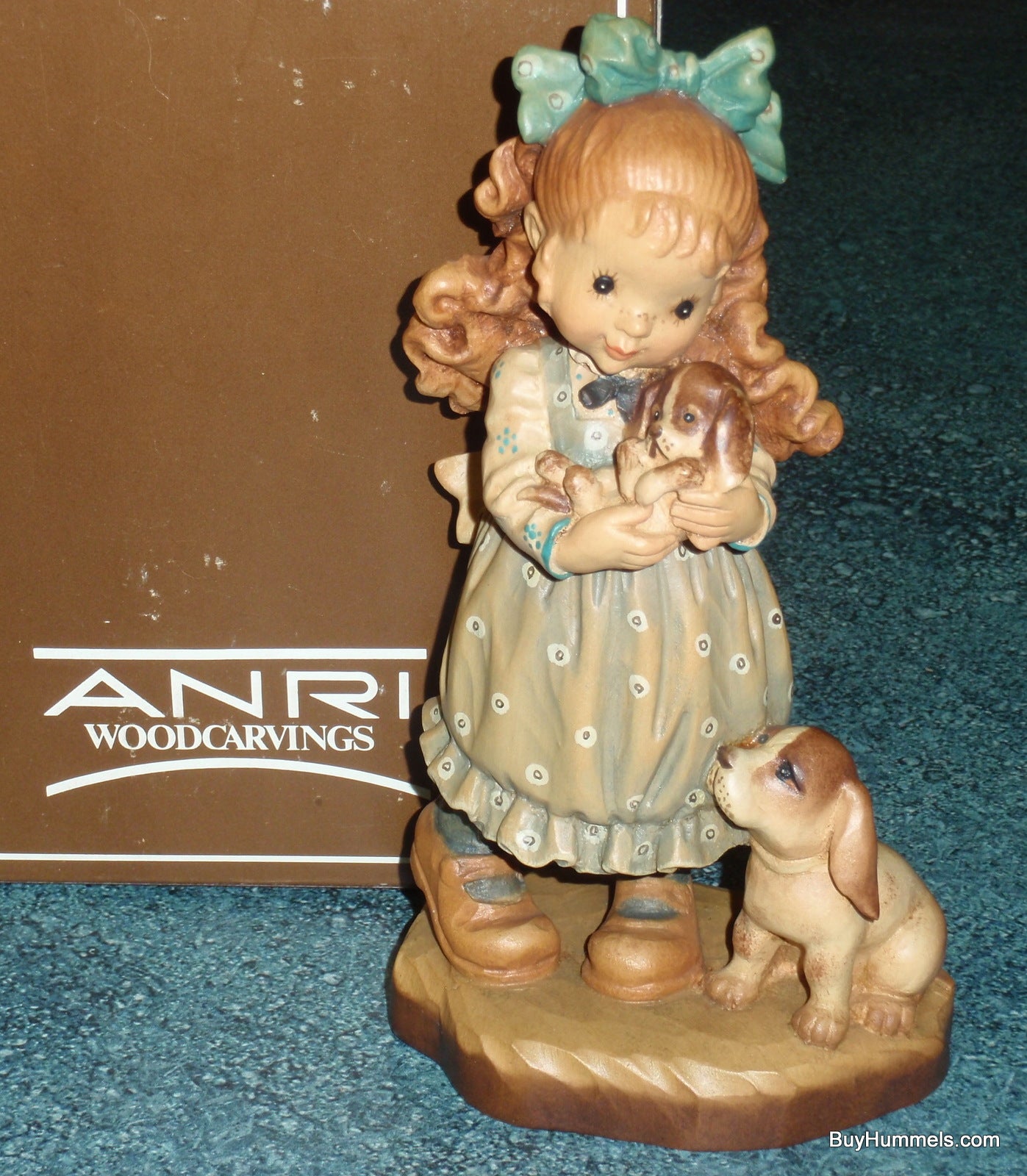 Anri Sarah Kay VALENTINE "Our Puppy" Figurine 7-1/2" With Original Box - Little Girl With Puppies - Adorable Gift!