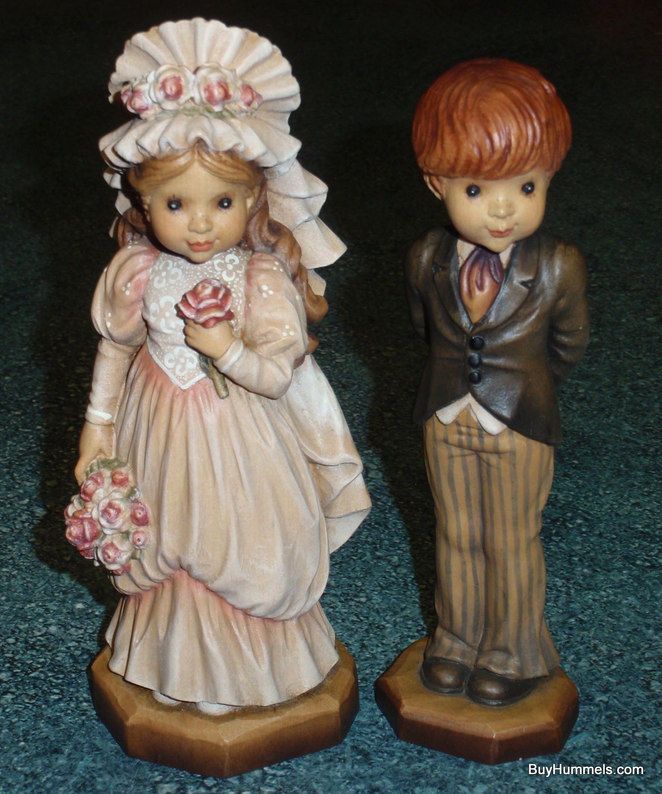 Anri 6” Bride Groom Wood Carving Figurines "With this Ring" & "To Love and Cherish" - Fantastic Collectible Wedding Gift From Italy!