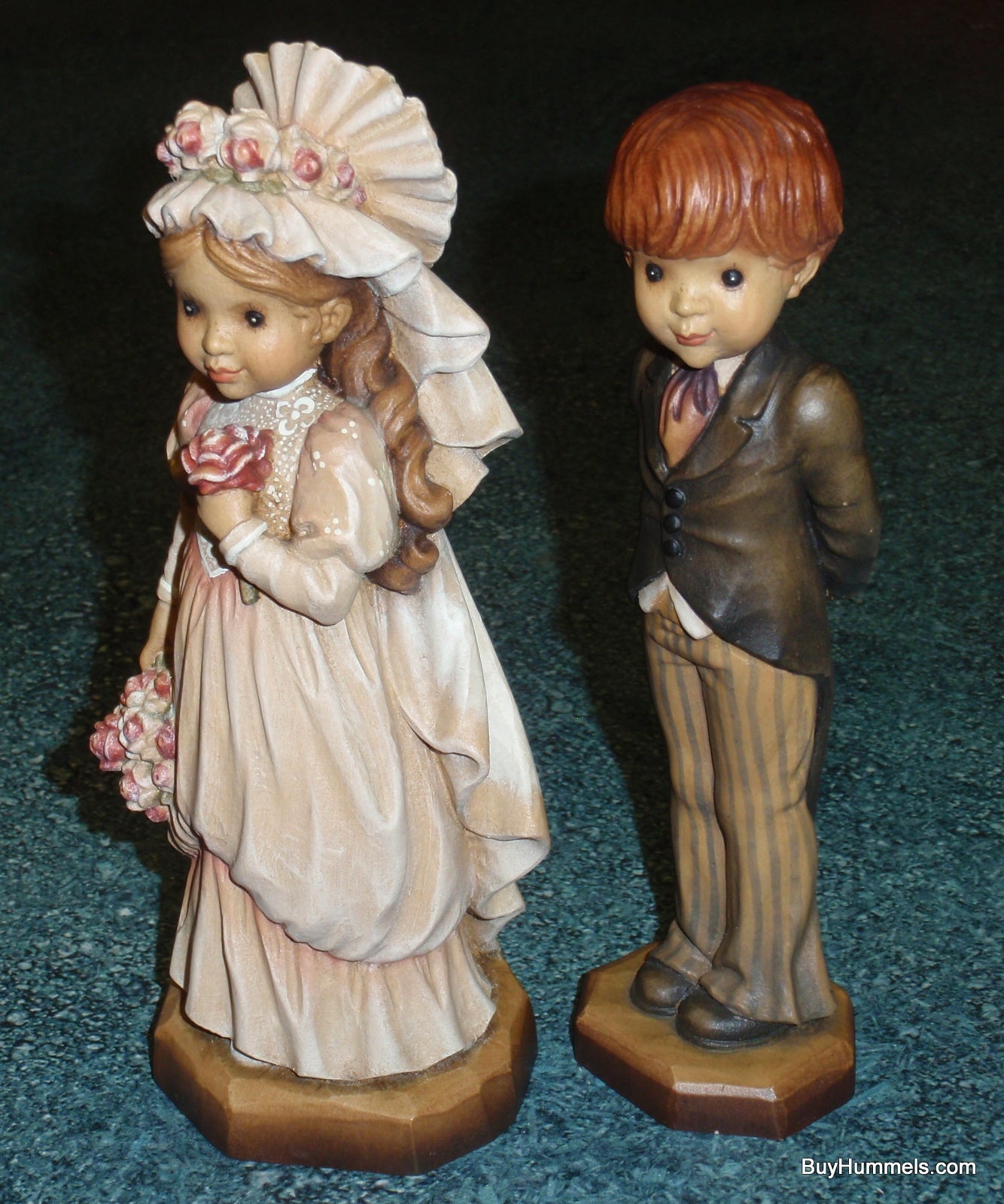 Anri 6” Bride Groom Wood Carving Figurines "With this Ring" & "To Love and Cherish" - Fantastic Collectible Wedding Gift From Italy!