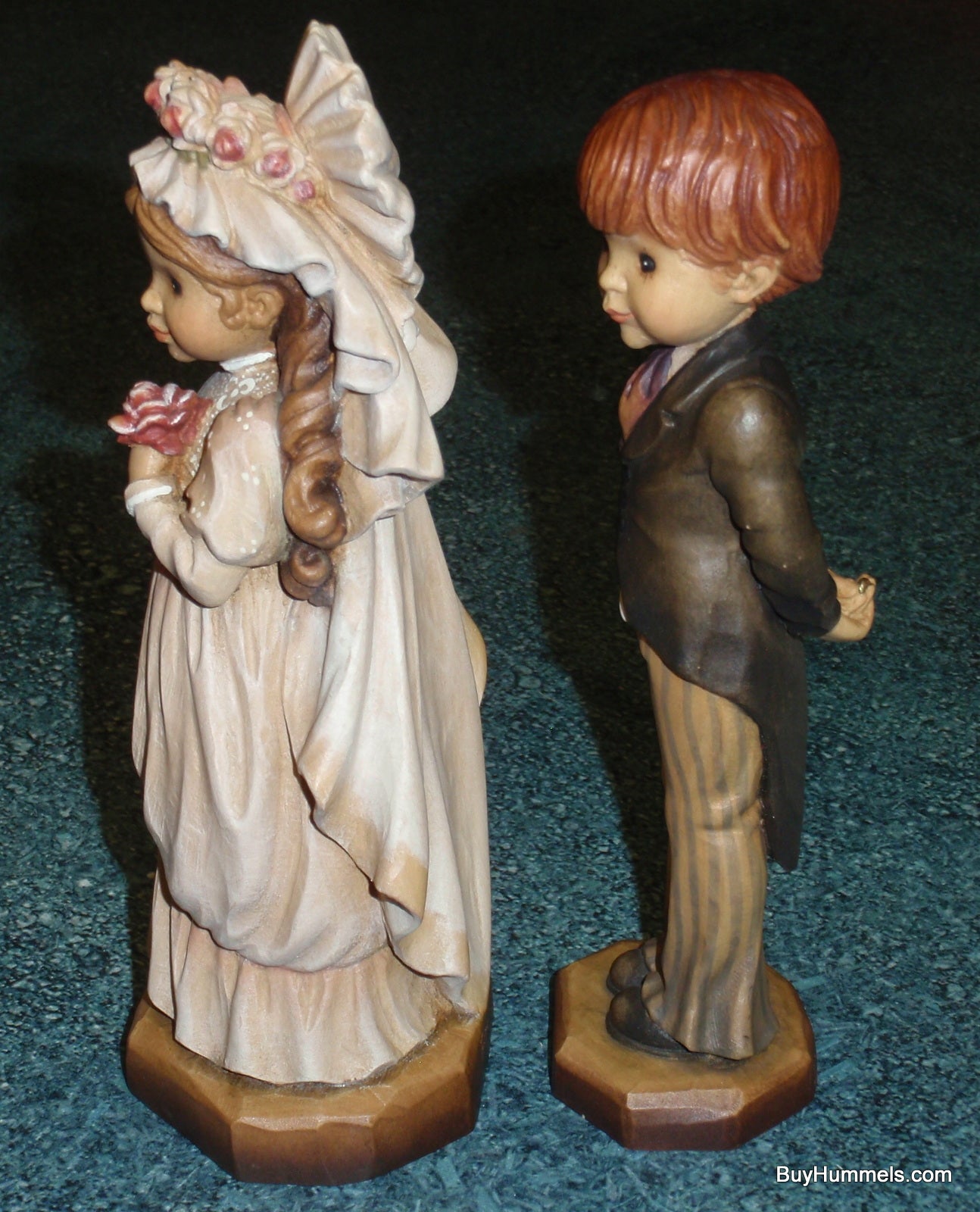 Anri 6” Bride Groom Wood Carving Figurines "With this Ring" & "To Love and Cherish" - Fantastic Collectible Wedding Gift From Italy!