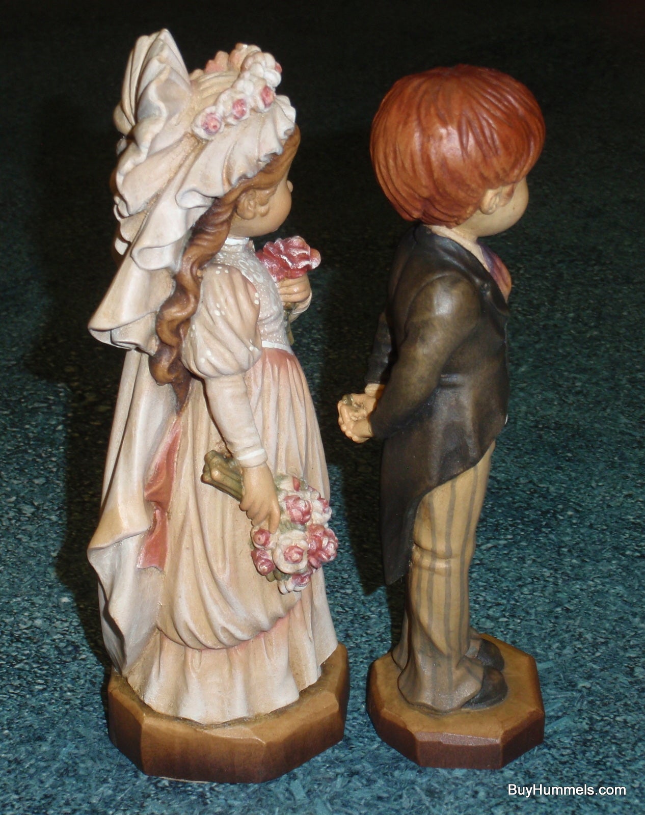 Anri 6” Bride Groom Wood Carving Figurines "With this Ring" & "To Love and Cherish" - Fantastic Collectible Wedding Gift From Italy!