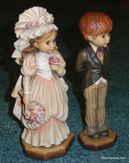 Anri 6” Bride Groom Wood Carving Figurines "With this Ring" & "To Love and Cherish" - Fantastic Collectible Wedding Gift From Italy!