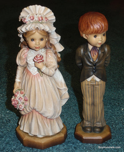 Anri 6” Bride Groom Wood Carving Figurines "With this Ring" & "To Love and Cherish" - Fantastic Collectible Wedding Gift From Italy!