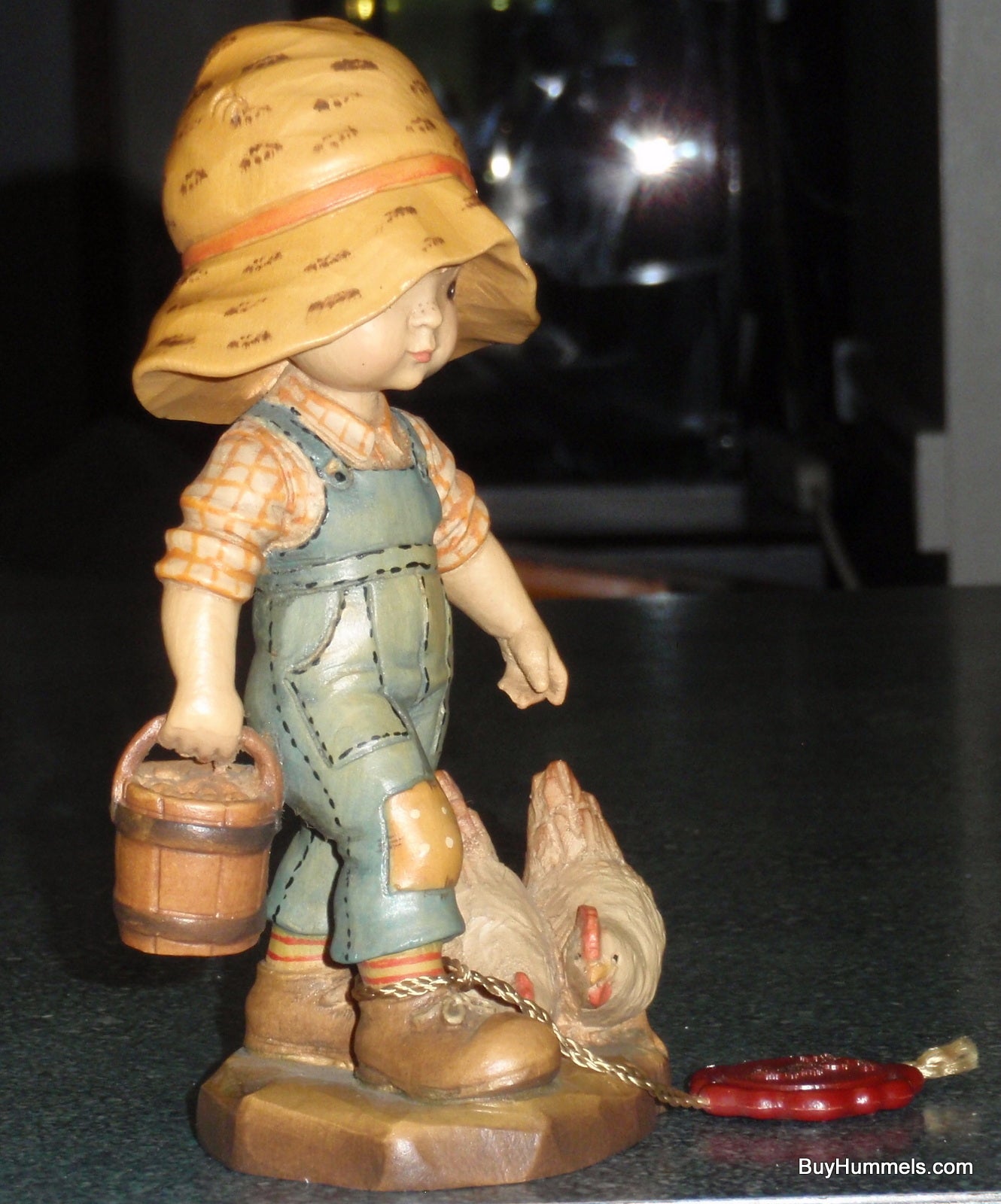 ANRI "Morning Chores" 6" Figurine By Sarah Kay With Original Box - Little Boy With BIG Hat Feeding Chickens - Cute Collectible Italian Gift!