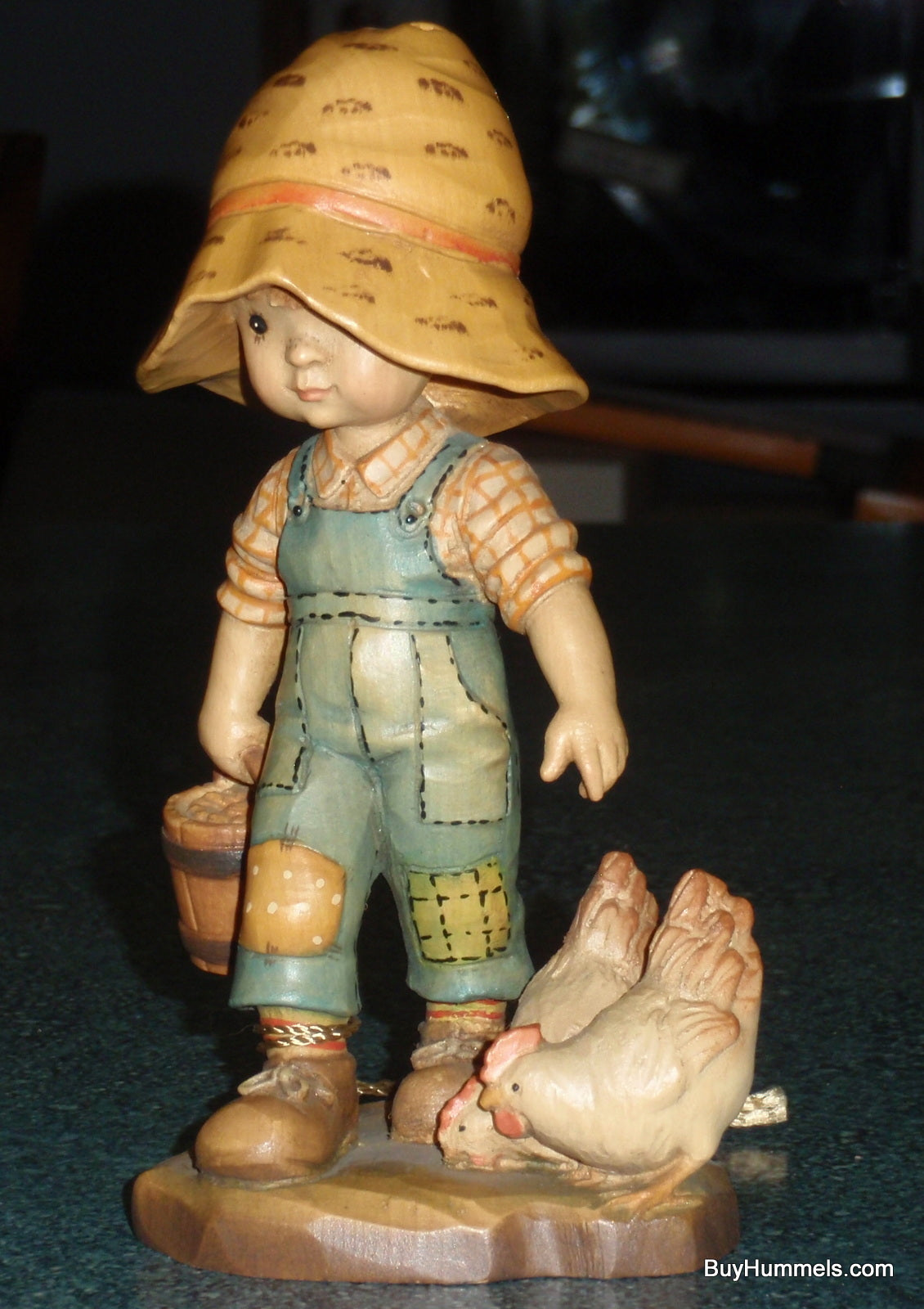 ANRI "Morning Chores" 6" Figurine By Sarah Kay With Original Box - Little Boy With BIG Hat Feeding Chickens - Cute Collectible Italian Gift!