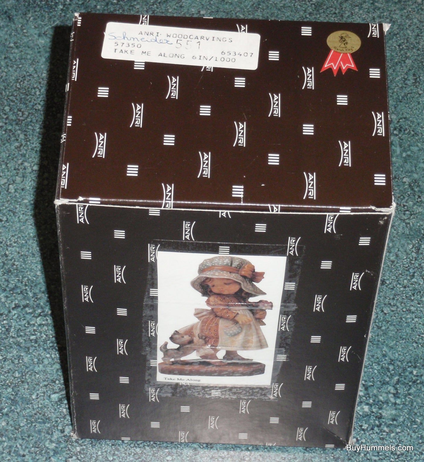 6" Anri Sarah Kay "Take Me Along " Wood Carving Figurine With Original Box - Little Barefoot Girl In Dress With Her Kitten!