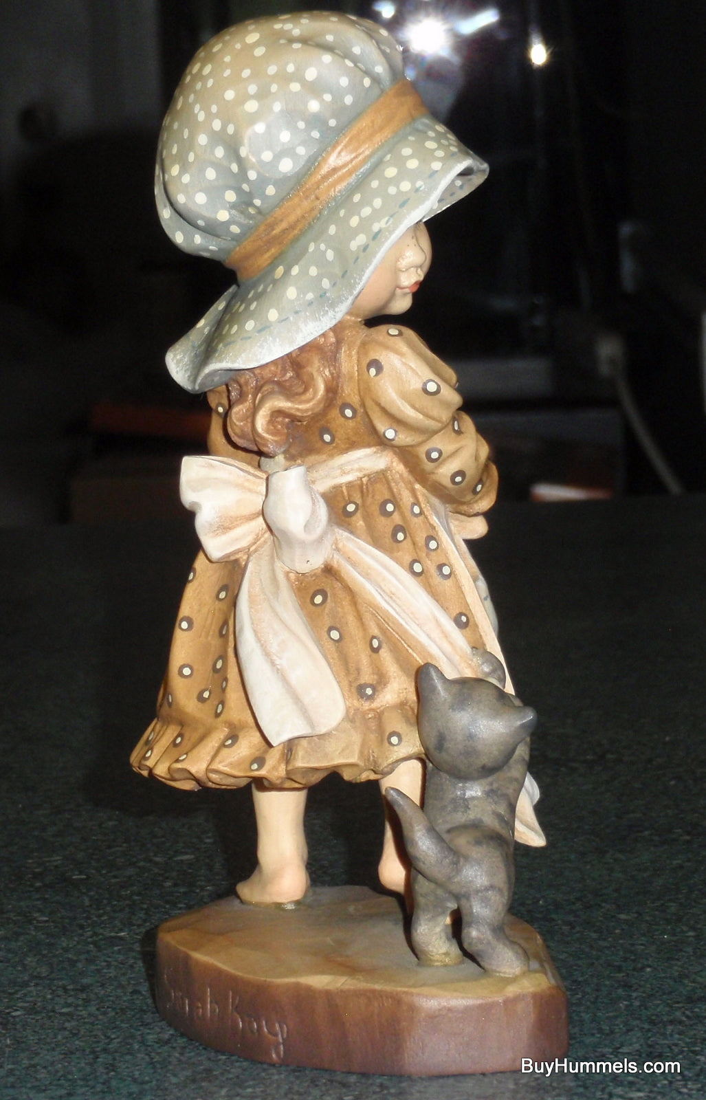 6" Anri Sarah Kay "Take Me Along " Wood Carving Figurine With Original Box - Little Barefoot Girl In Dress With Her Kitten!