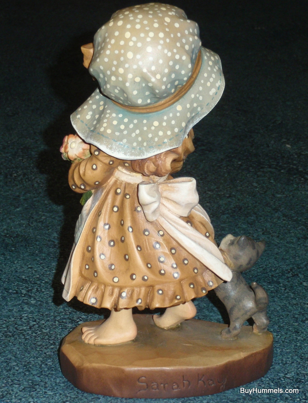 6" Anri Sarah Kay "Take Me Along " Wood Carving Figurine With Original Box - Little Barefoot Girl In Dress With Her Kitten!