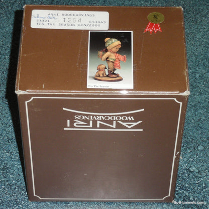 Anri Sarah Kay “TIS THE SEASON” Christmas Woodcarving 6" Figurine With Box - Little Boy With Puppy Dog And Christmas Gift!